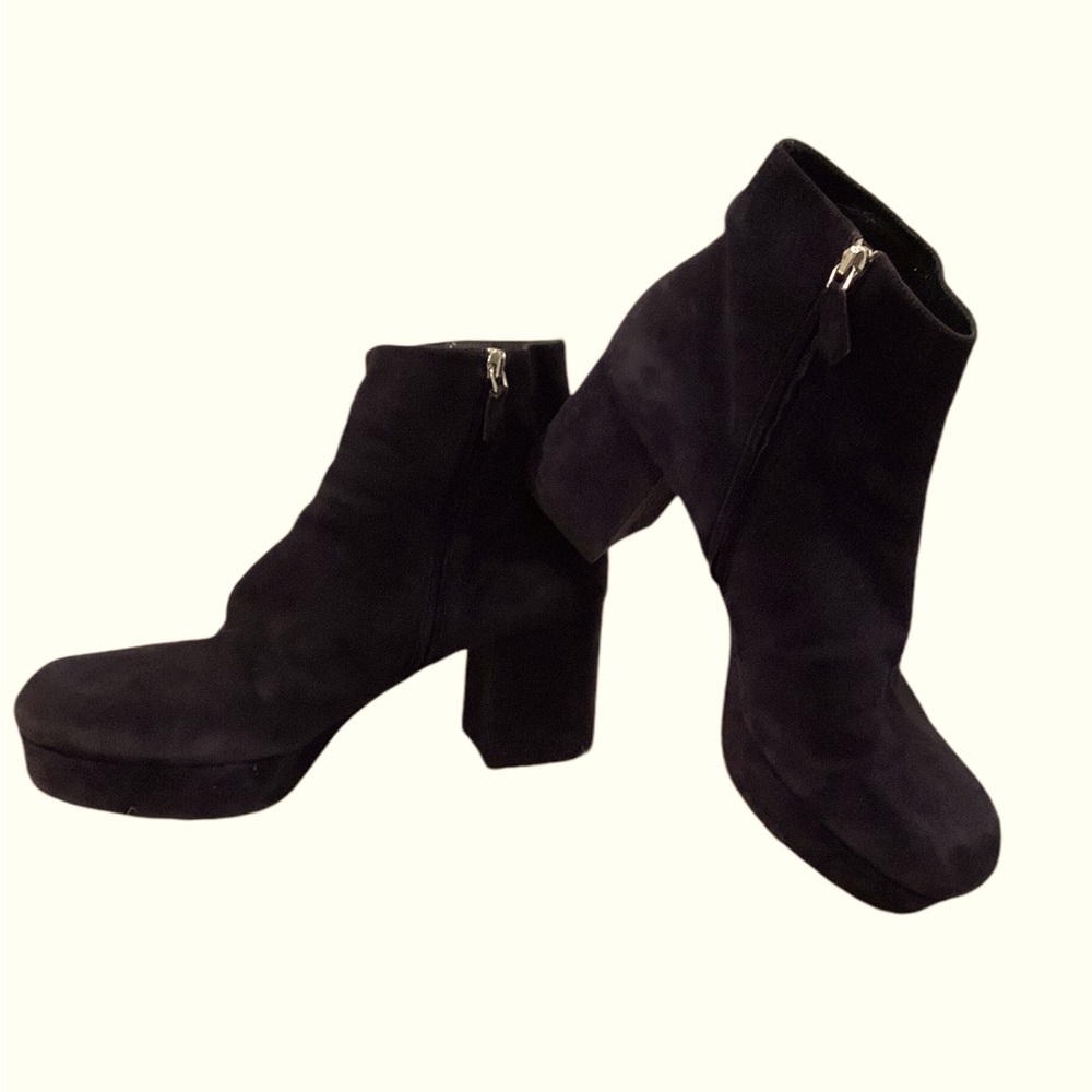 Prada Black Suede Platform Ankle Boots Size 40